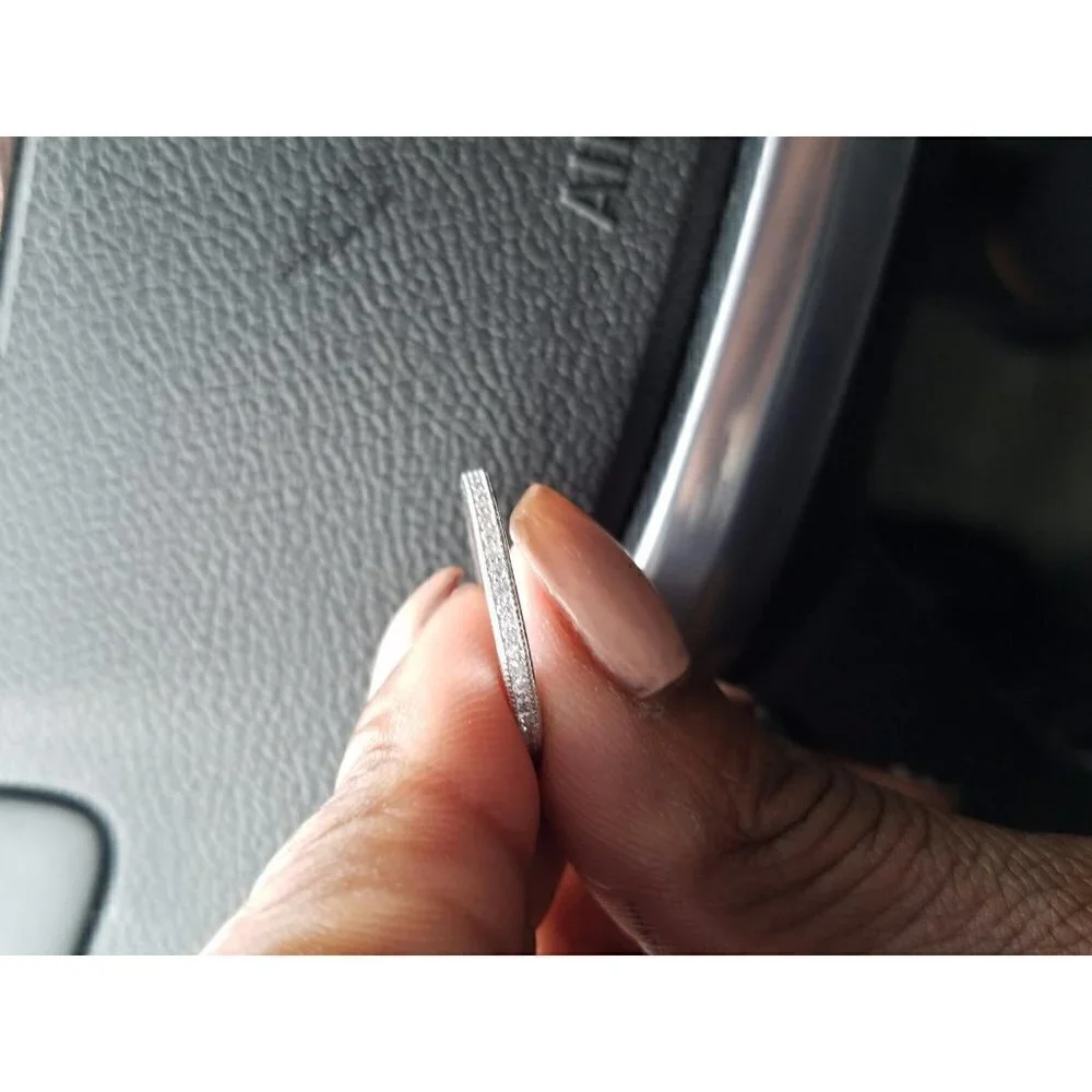 𝅺.925 Sterling Silver Platinum Plated Simulated Diamond 2mm Ring Elegant Band CZ - Picture 4 of 13